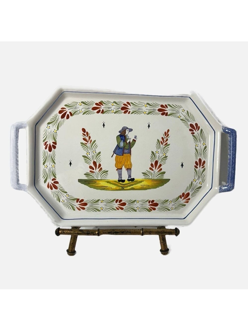 Vintage Henriot Quimper France Ceramic Serving Platter Signed Floral Handpainted